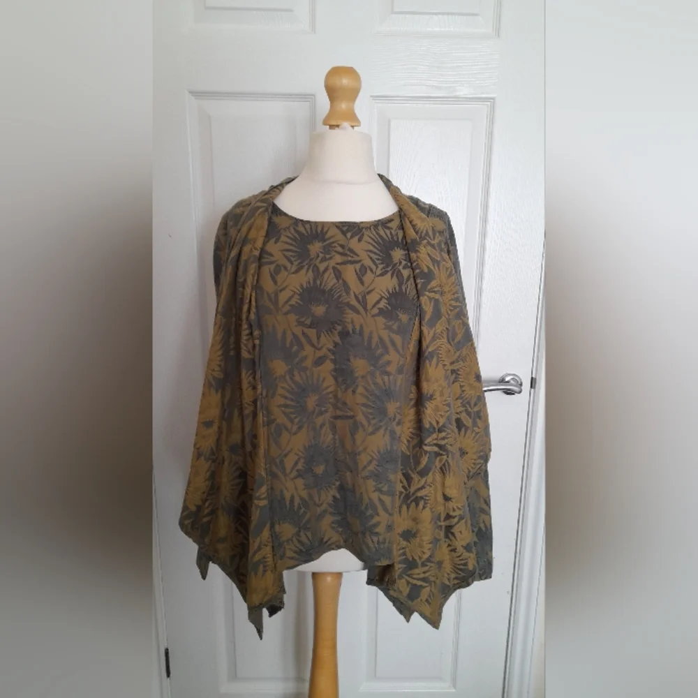 Grizas S UK 10 Cotton Silk Green Floral Layered Top - Picture 2 of 9